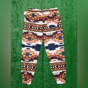 fresh Aztec-Style Elastic Waist Pants in Maroon, Pink & Orange